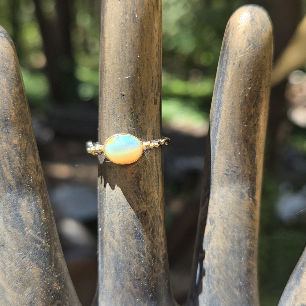 Opal Sterling Rhodium & Gold Ring Sz6 - Picture 6 of 8